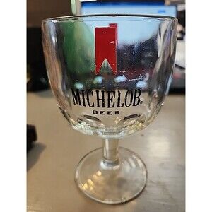 Vintage Michelob Beer Goblet – Red Ribbon Logo Chalice Glass Barware